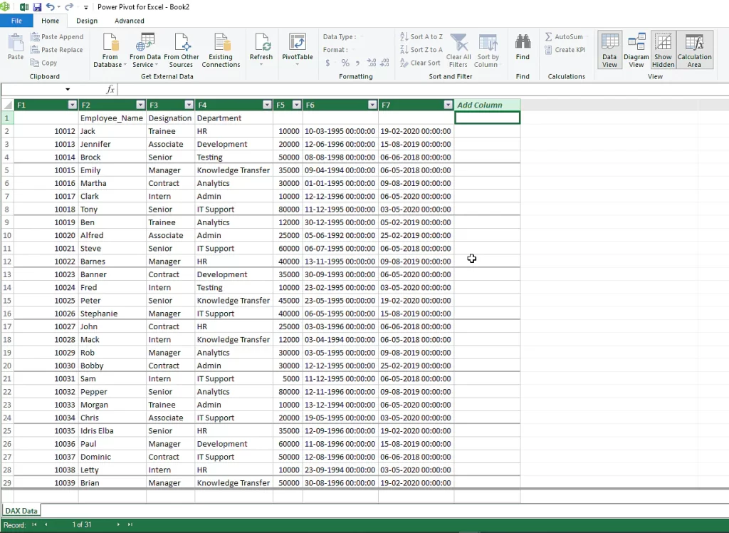 Data Power Pivot Mode DAX in Excel